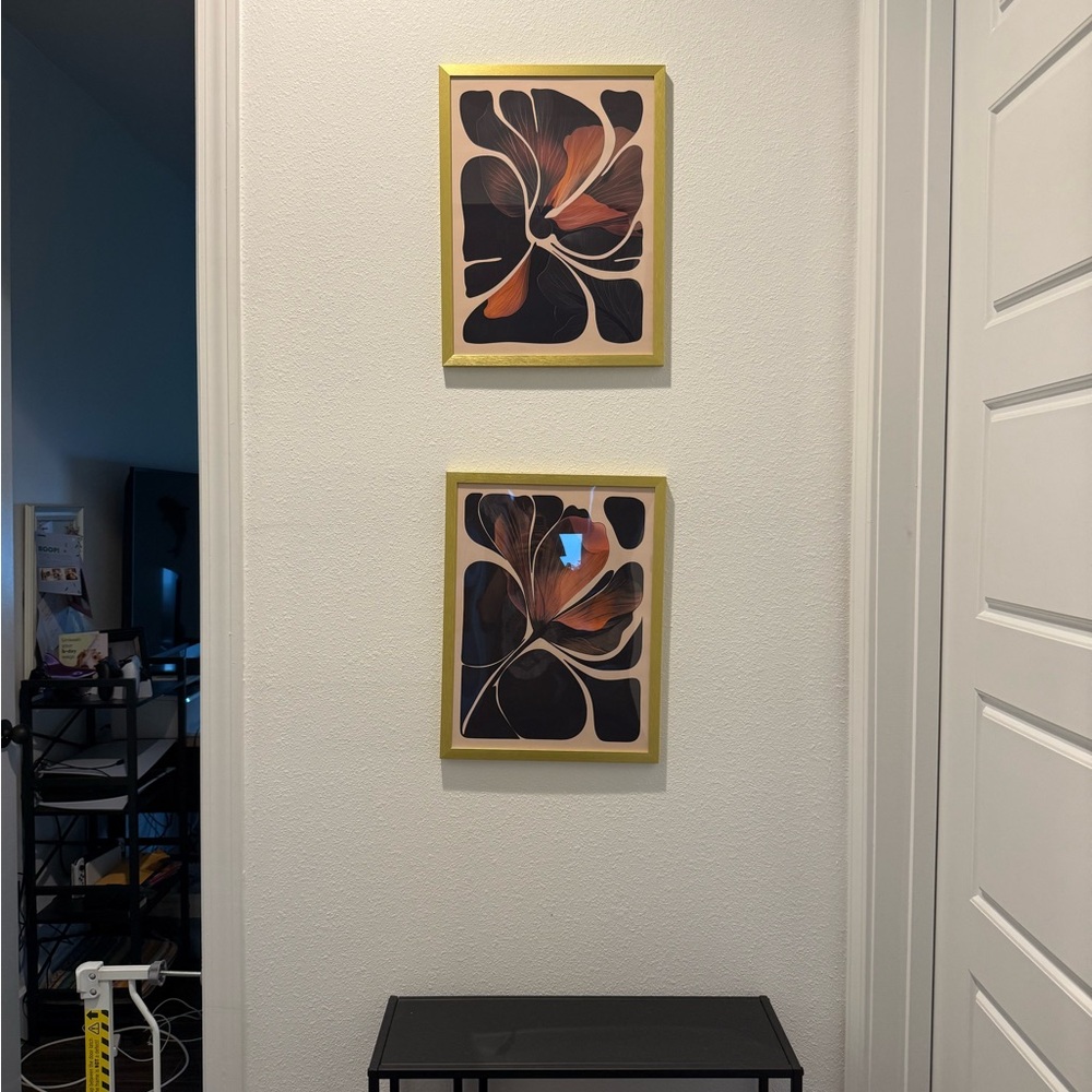 Abstract Floral Wall Art Set - Black and Orange